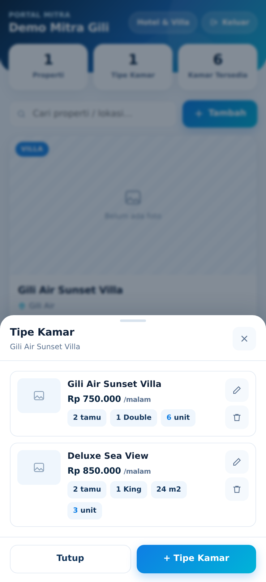 Daftar tipe kamar